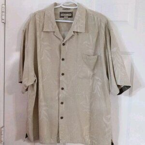 Jamaica Jaxx Men's 100% Silk XXL Short Sleeve Beige Jacquard Hawaiian Shirt
